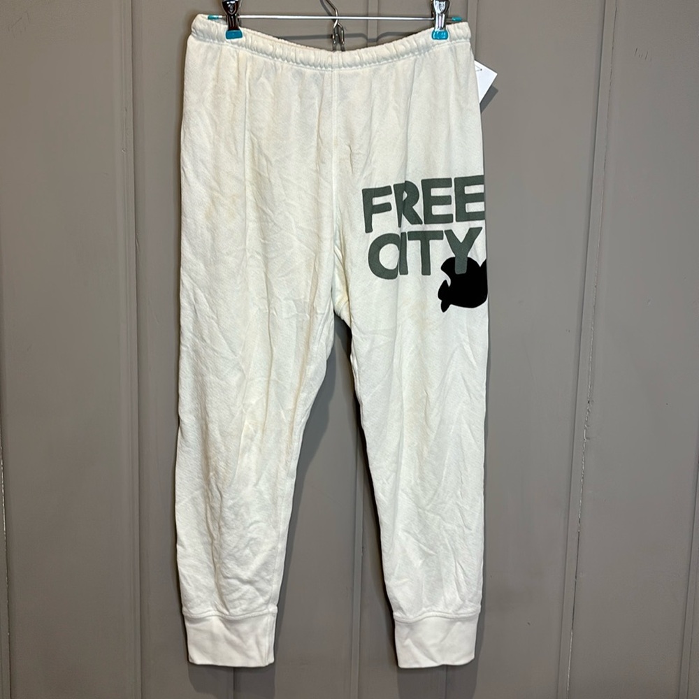 freecity Cream Track Joggers with Green Logo